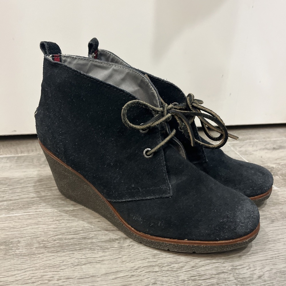 Sperry Top Sider Boots Women's Size 8.5 Black Harlow Wedge Ankle Bootie‎ Suede